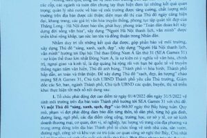 UBND thành phố Hà Nội ban hành Chỉ thị về thực hiện nếp sống văn minh, trang trí, vệ sinh môi trường trên địa bàn Thành phố hướng tới Đại hội Thể thao Đông Nam Á lần thứ 31